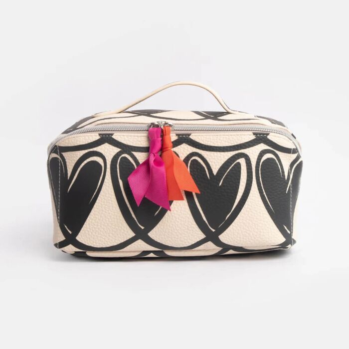 Caroline Gardner Mono Looped Hearts Flat Lay Wash Bag